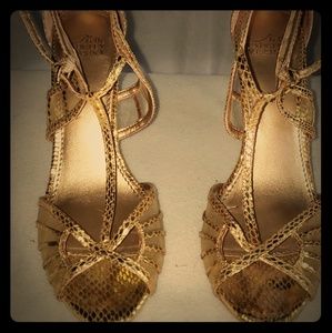 Belle Badgley Mischka gold heels